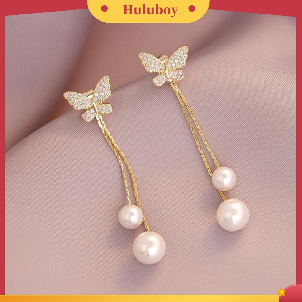 Hu Hu Hu Hu Hu Alat Bantu Pasang Kacamata♡ 1 Pasang Anting Tusuk Gantung Wanita Desain Kupu-Kupu Hias Mutiara Imitasi Untuk Banquet