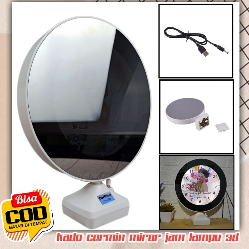 Kado unik cermin ajaib mirror jam 3d free kabel Usb