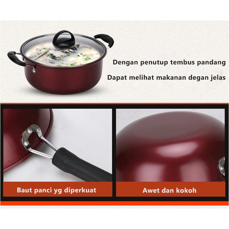 Panci Teflon 3 Set Anti Lengket panci set Serbaguna Tidak Mengelupas Awet Panci Teflon