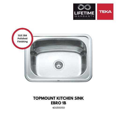 Teka Kitchen Sink Topmount Ebro 1B 1 Bowl Bak Cuci Piring 1 Lubang 64cm