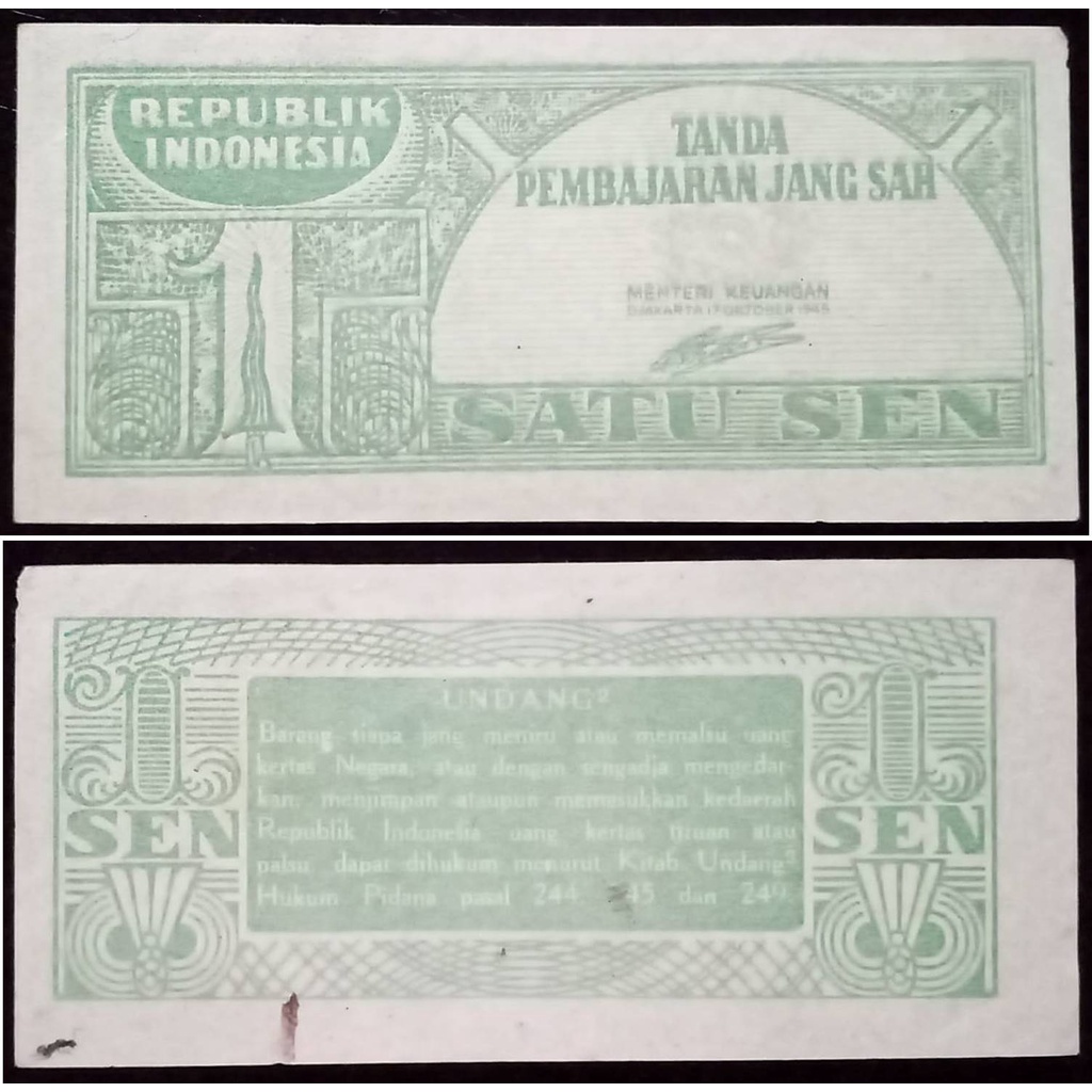 Uang Kuno ORI 1 Sen Tahun 1945