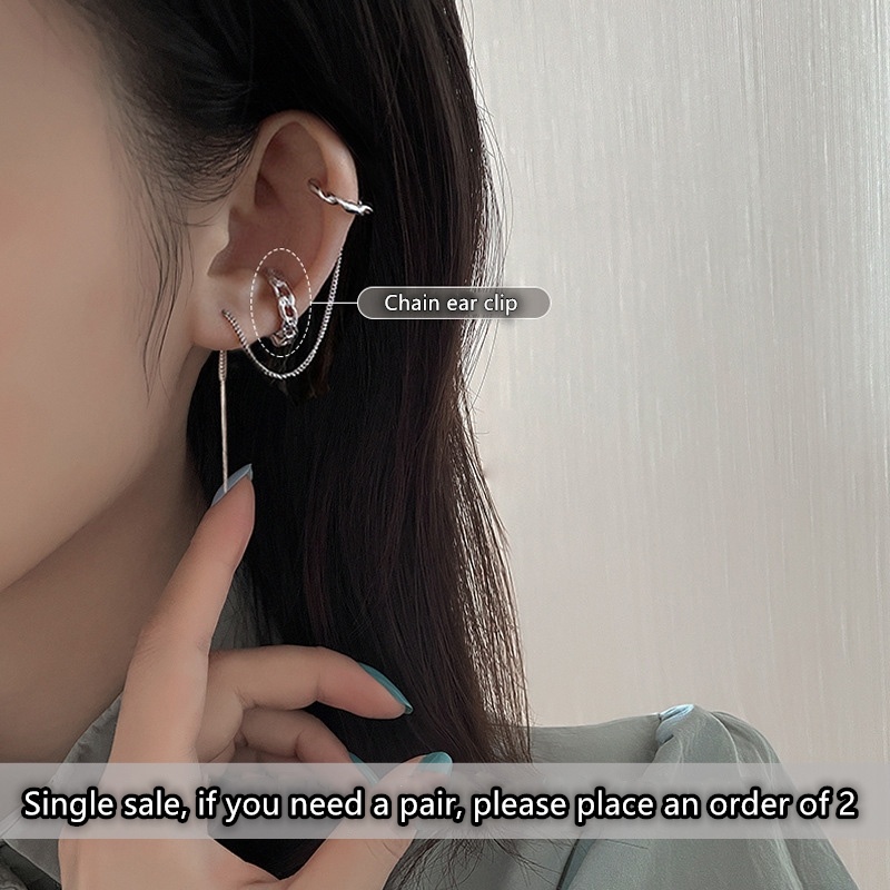 Anting Klip Tanpa Tindik Desain Geometri Hias Zircon Ganda Gaya Sexy Untuk Wanita