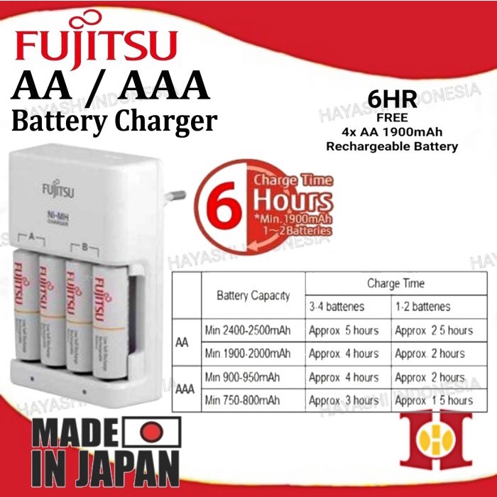 Charger Baterai AA AAA BONUS 2x AA 950mAh Rechargeable FUJITSU Japan