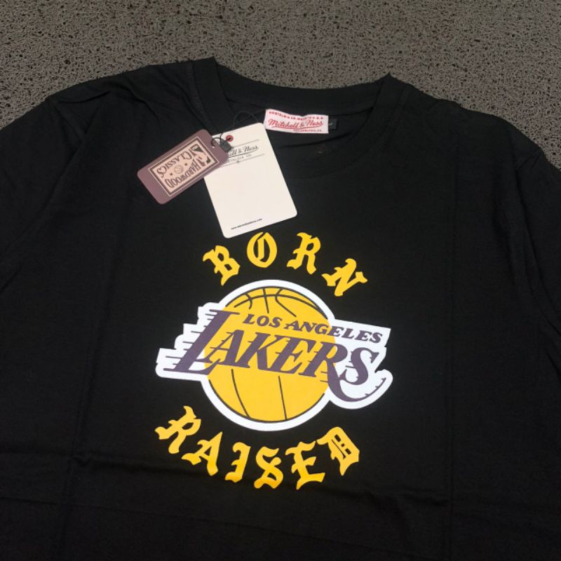 KAOS MITCHELL&NESS LA LAKERS BORN AND RAISED BLACK TEE PREMIUM QUALITY