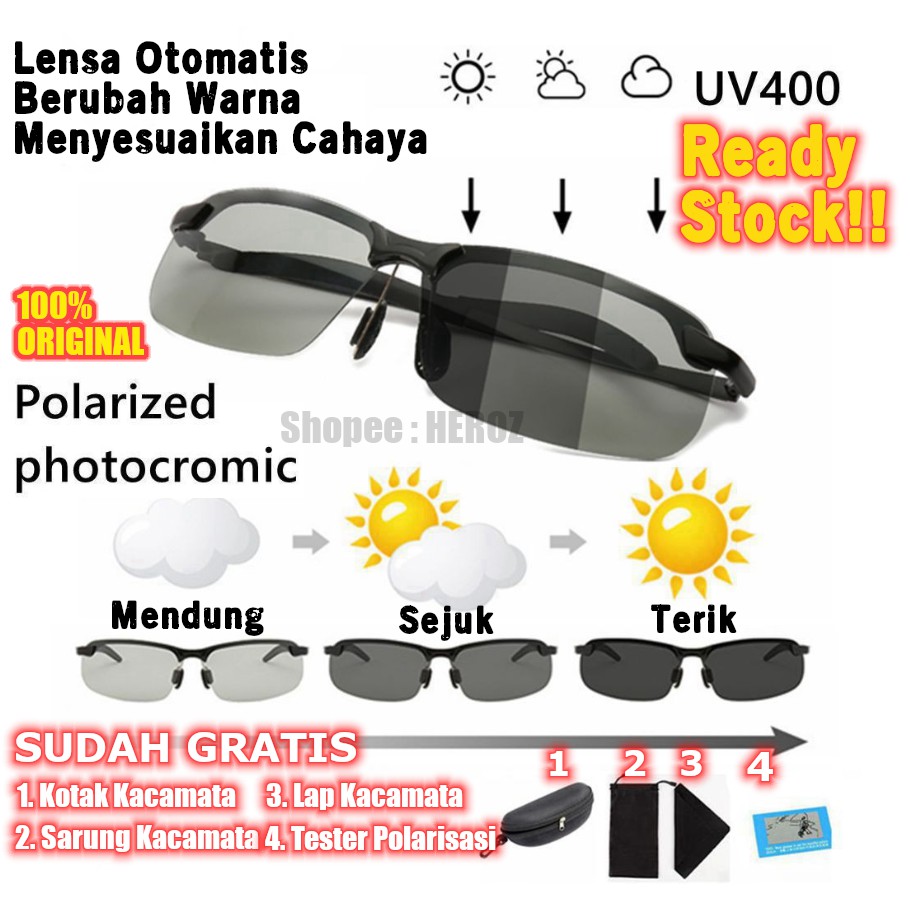 COD Bayar di Tempat Kacamata Hitam Siang Malam Anti UV Matahari Sunglasses Photocromic Polarisasi HD