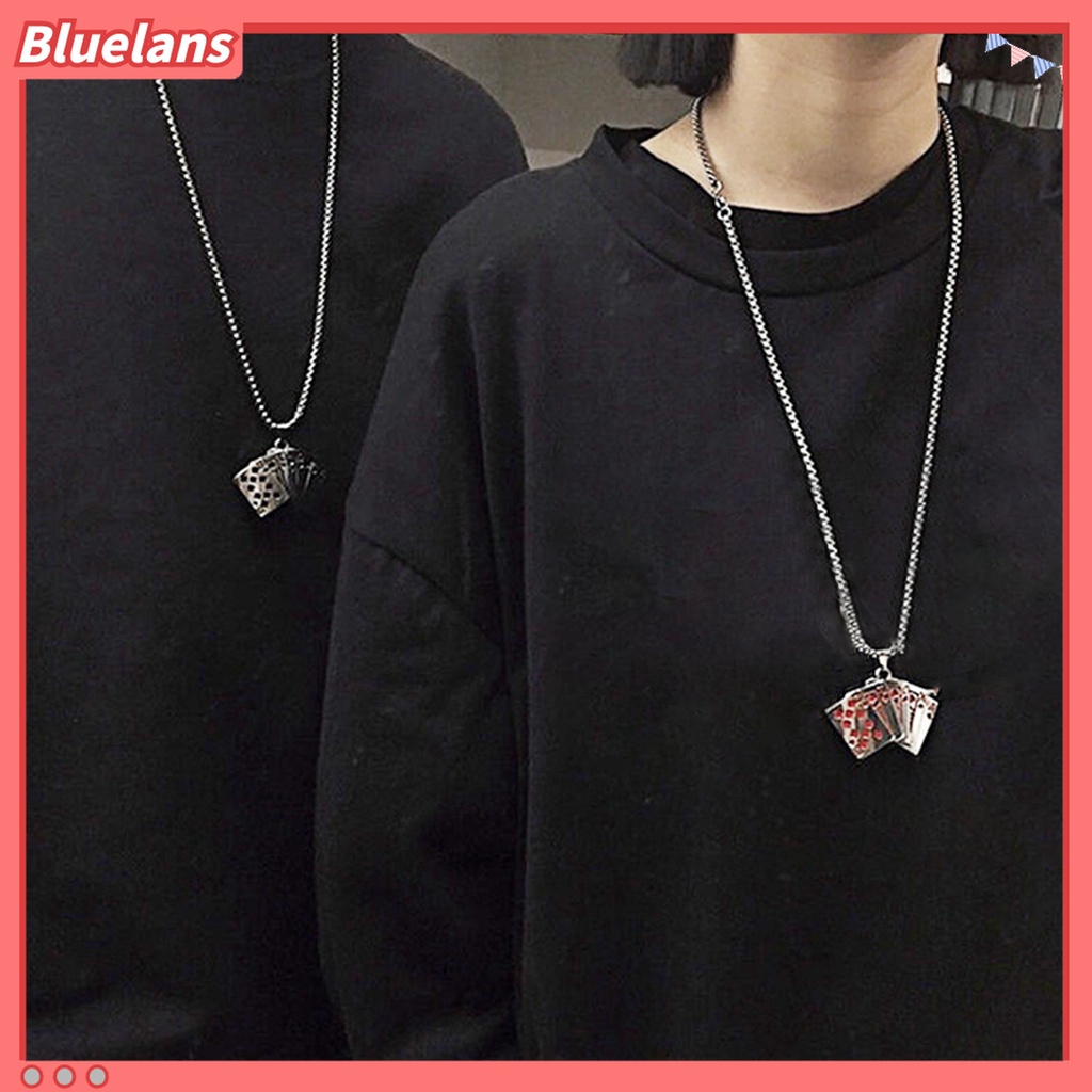 Kalung Panjang Liontin Poker Bahan Alloy Gaya Hip Hop Untuk Unisex