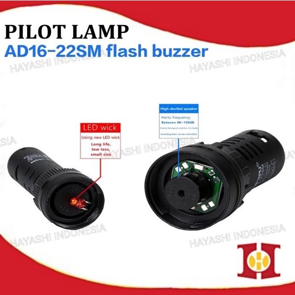 Pilot Lamp Buzzer LED 22mm AC220V Dengan Suara Alarm AD16-22SM