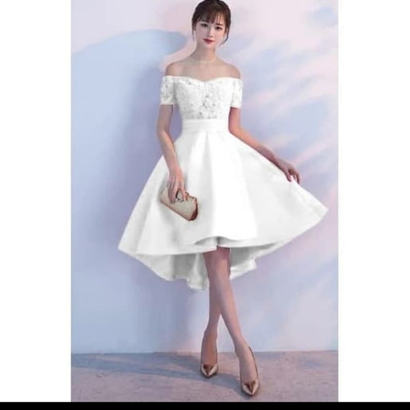 Dress Midi Mini Gaun Brukat Brokat Lace Combi Saten Tile Sabrina Cantik Elegant