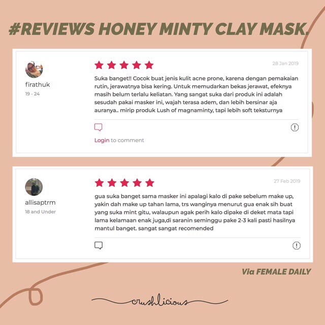 Crushlicious Honey Minty Clay mask , Citrus Glow on Mask by crushlicious, Crushlicious Mugwort Matcha Clarifying Clay Mask