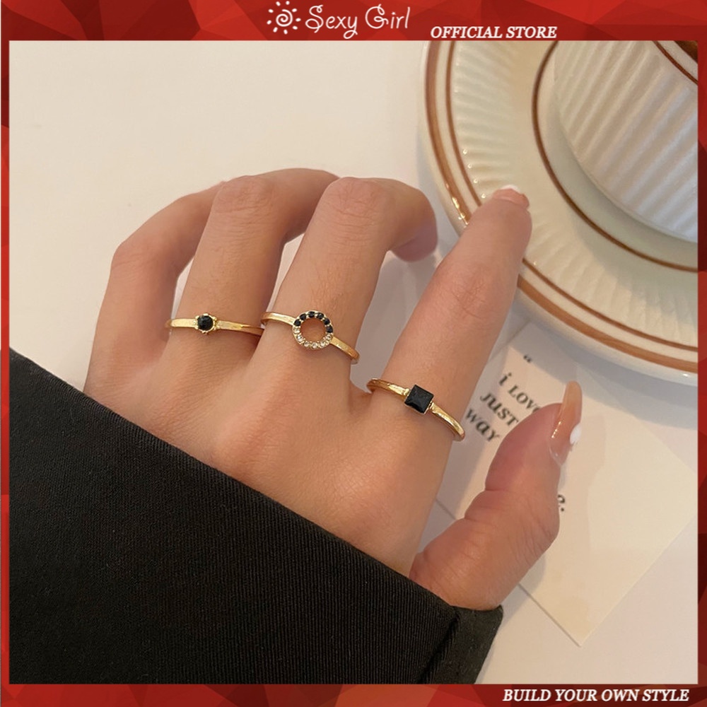 3 pcs/set Diamond Ring Trend Personality Cold Wind Light Luxury High Sense Combination Finger Loop Fashion Accessories Jewelry Gifts