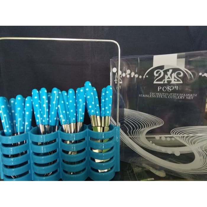 [COD] SENDOK PISAU GARPU POLKADOT STAINLESS 24SET