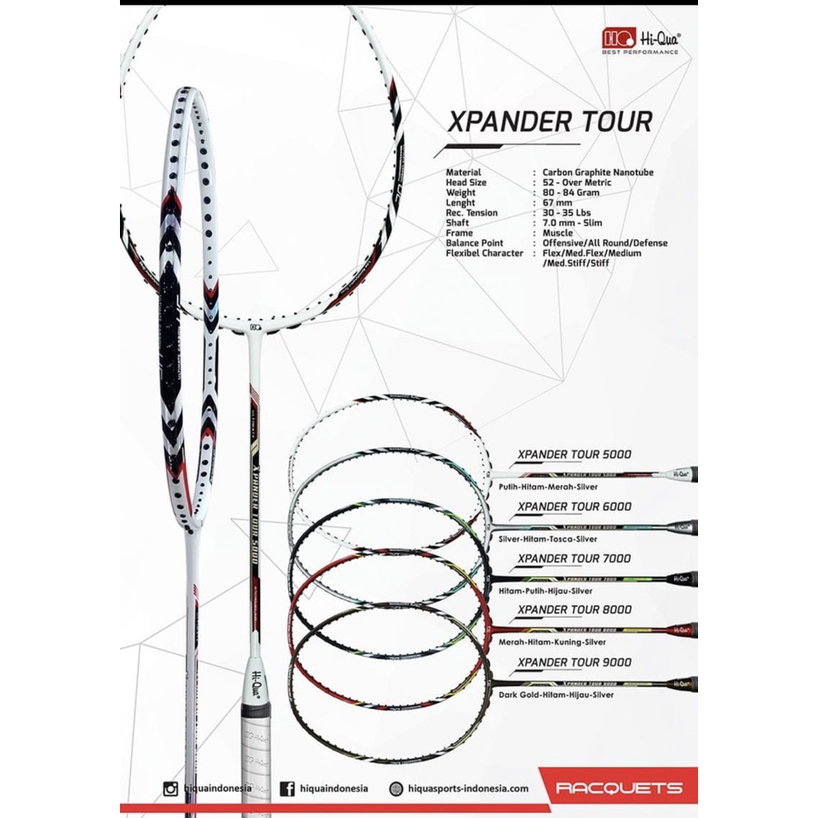 Raket Badminton HIQUA XPANDER 5000/6000/7000/8000/9000 kuat 32 lbs ori