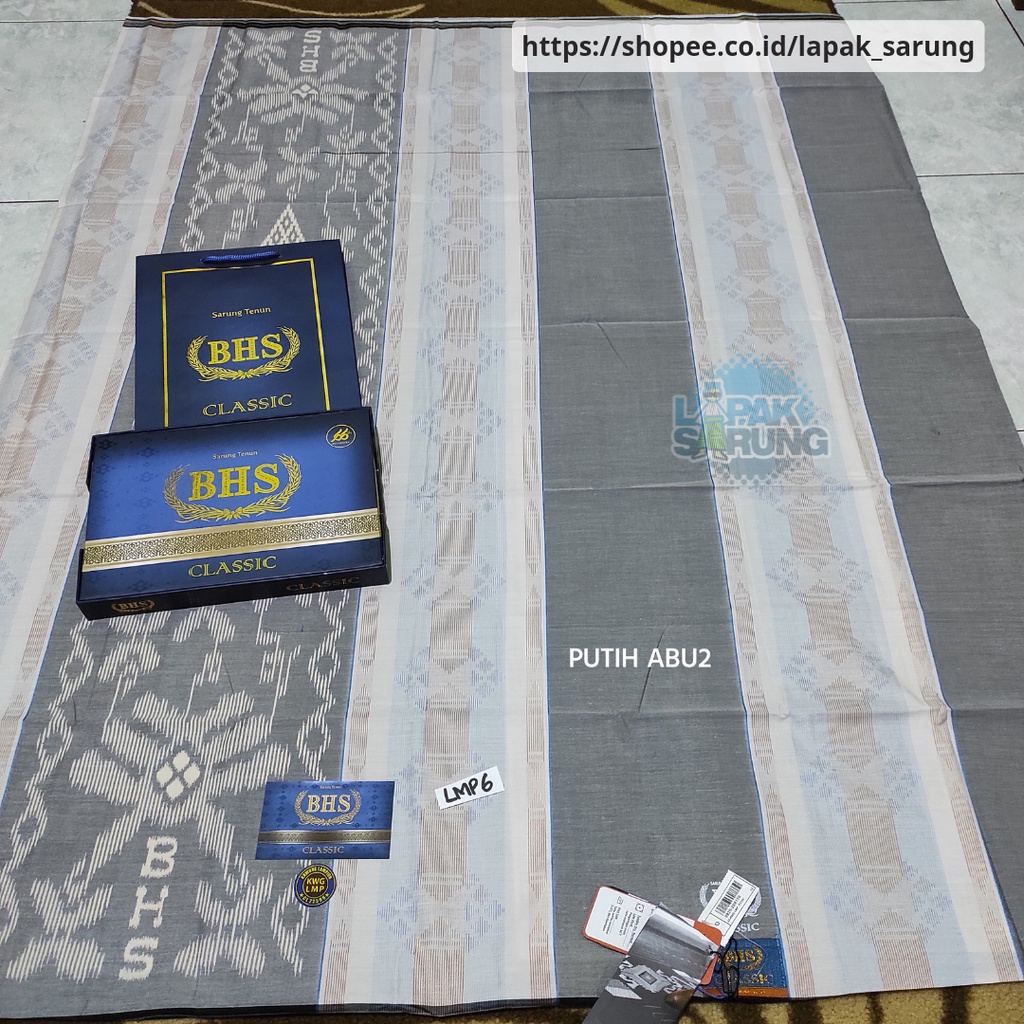 Sarung BHS Classic Gold KWG LMP Kawung Lampion 06 Putih Abu - Abu