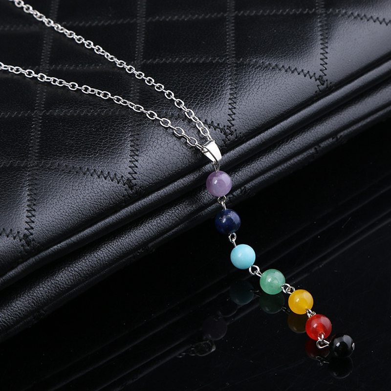 7 Chakra Reiki Beads Healing Gemstone Pendant Women's Necklace Yoga Balance Necklace Lapis Lazuli/Turquoise/Amethyst/Emerald (Size: 18, Color: Multicolor)