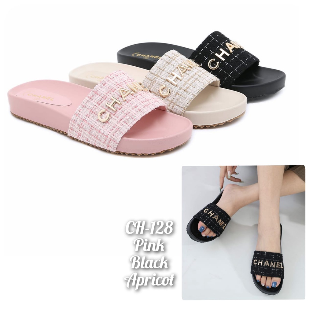 NEW ARRIVAL!!!  SANDAL WANITA SLOP IMPORT TERMURAH FLAT CHAN.  Kode: CH-128