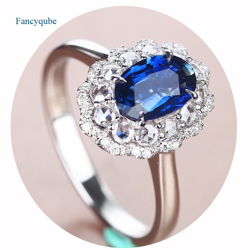 Fancyqube Cincin Zircon Biru Kerajaan Model Transparan Untuk Perhiasan Wanita