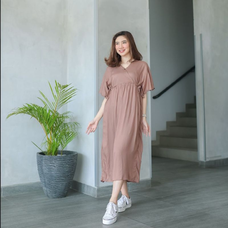 Daster Kimono Panjang Busui Jumbo Kekinian Bahan Rayon Polos Terbaru Tali Samping Ld 120 cm