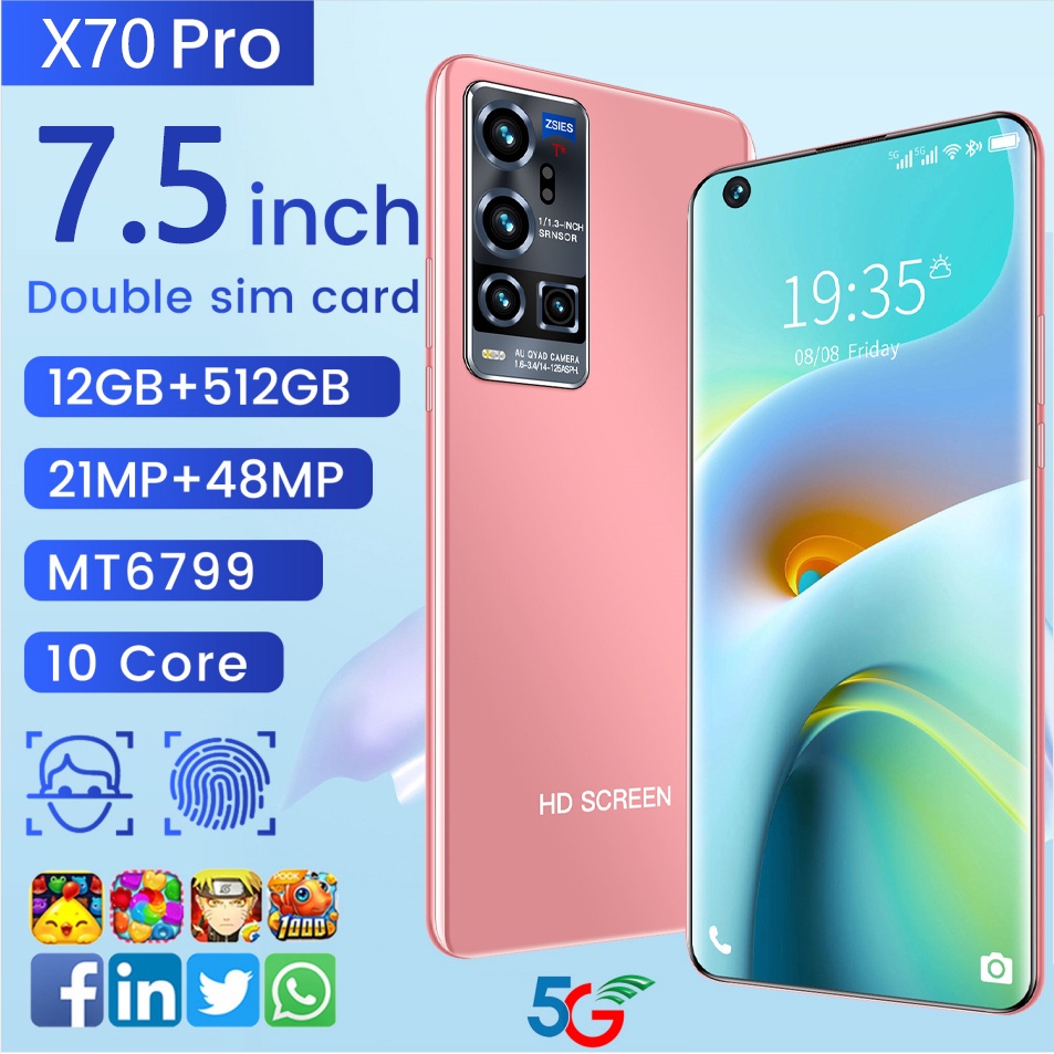 Handphone X70 Pro 5G/4G 7.5 inch [12/512] RAM 12GB ROM 512GB - Real-Time Extreme Night Vision, Ultra-Sensing Gimbal Camera