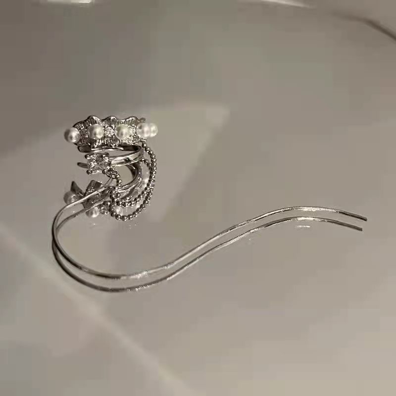 Anting Klip Tanpa Tindik Desain Rumbai Mutiara Untuk Wanita