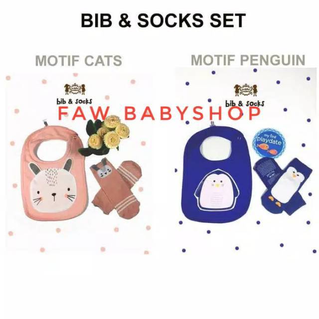 PETITE MIMI BIB &amp; SOCKS SET BABY/ Slaber dan Kaos Kaki Bayi Petite Mimi