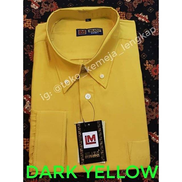 Kemeja pria warna  dark yellow kuning  gelap  polos lengan 