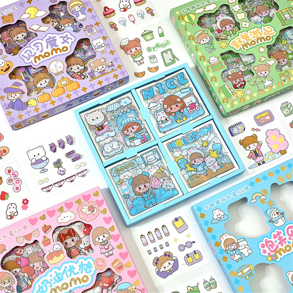 100pcs / Pak Stiker Motif Kartun Untuk Dekorasi Album Foto / Scrapbook Diy