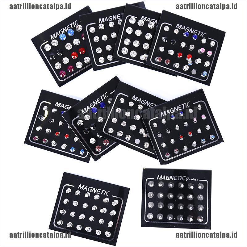 24pcs / Set Anting Stud Magnetik Tanpa Tindik Bentuk Bulat Aksen Berlian Imitasi