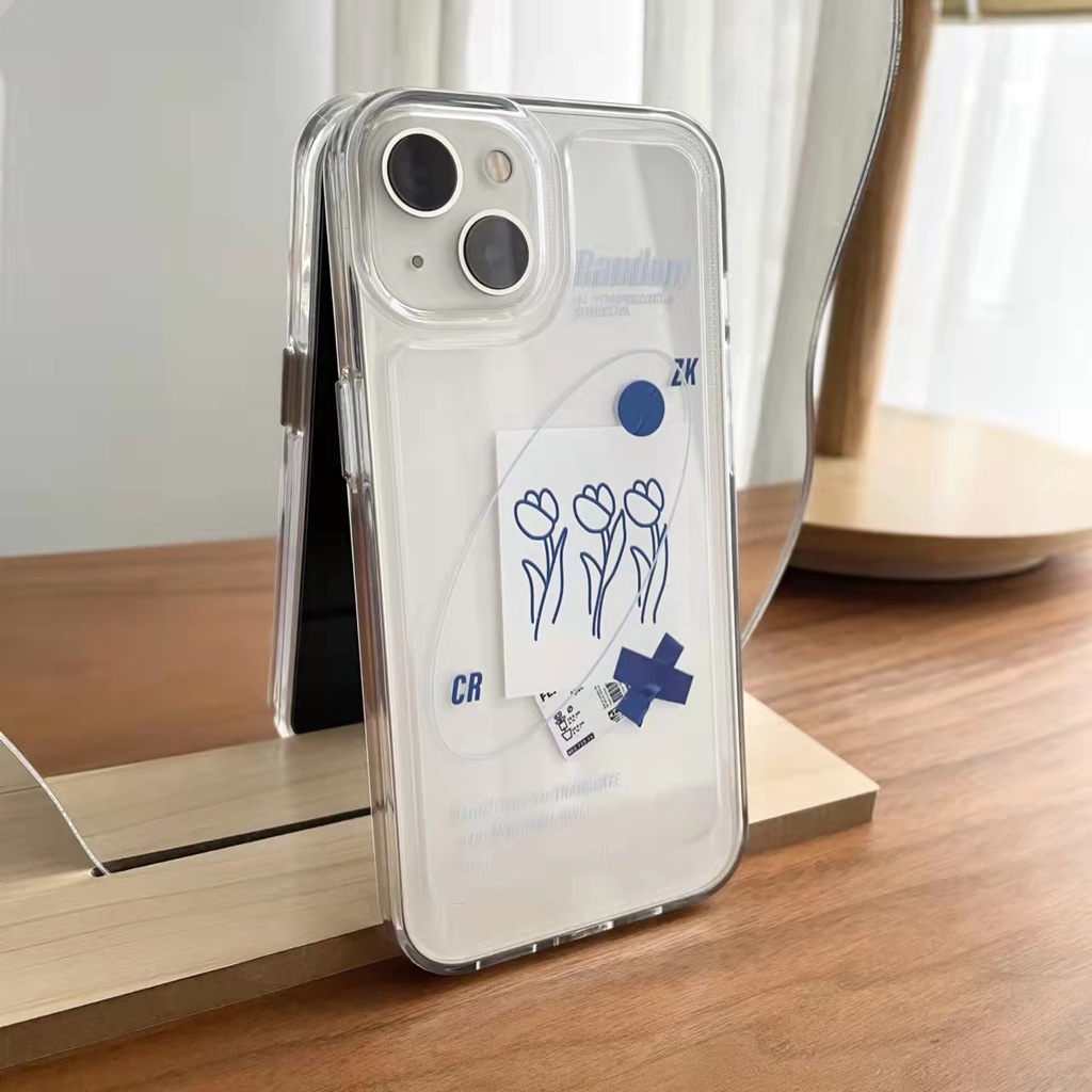 Case Bahan Akrilik Transparan Motif Bunga Biru 13 Pro 13prm Untuk iPhone 11 7Plus 8Plus Xr XS 13 12 Pro Max