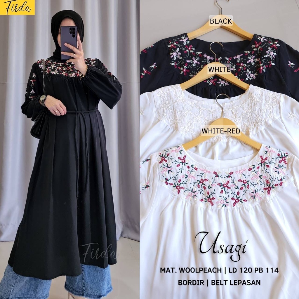 Usagi Tunik Firda Atasan Wanita Lengan Panjang Warna Putih Jumbo Bigsize LD 110 120 XXXL Bahan Wollp