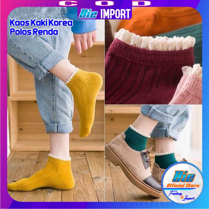 Kaos Kaki Wanita Korea Polos Renda Impor Best Seller