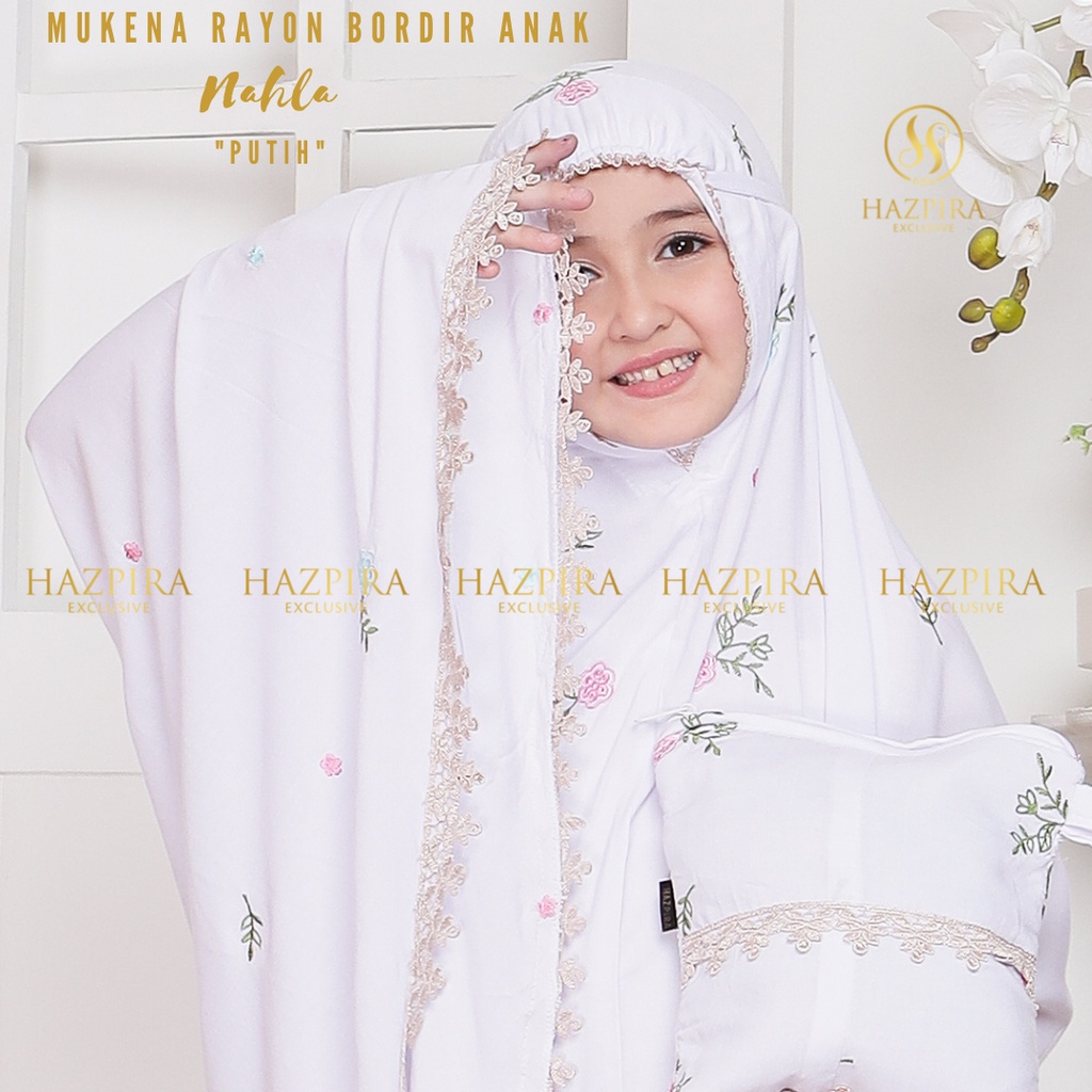 MUKENA ANAK PEREMPUAN BORDIR NAHLA SD TANGGUNG 5 - 15 TAHUN RAYON PREMIUM