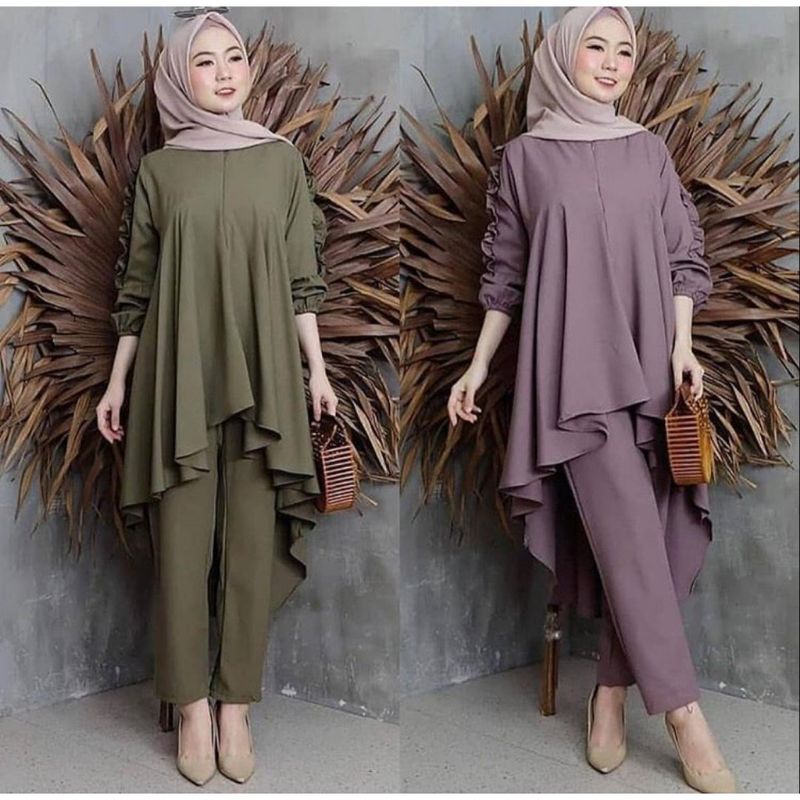 Terbaru | setelan wanita motif andini polos hyget premium / setcel andin ikatan cinta kekinian