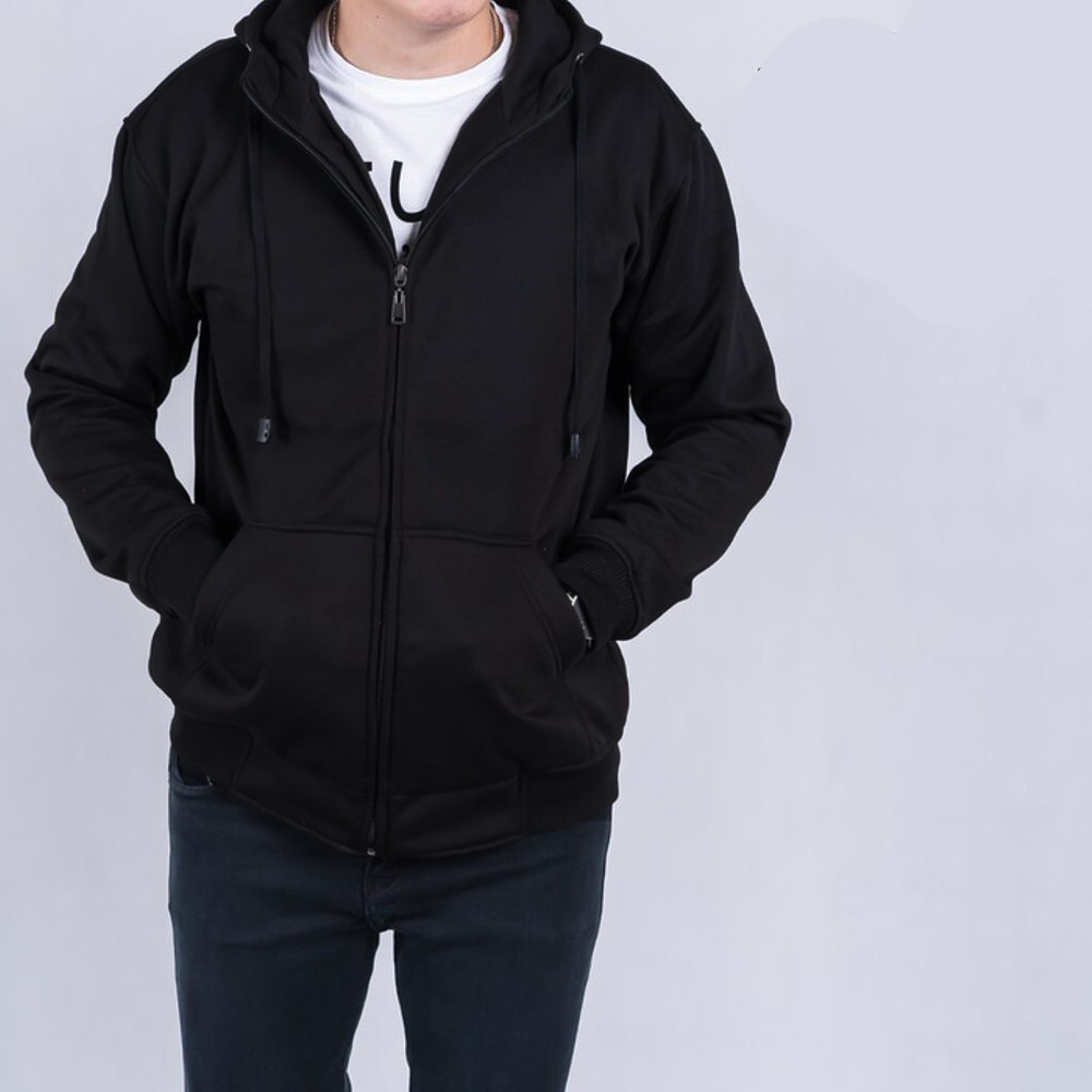 Jaket Hoodie Resleting Polos Pria Cowok Hitam Pekat Black Solid Aneka Warna