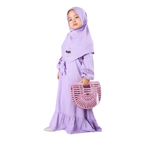 Set Gamis Humaira Anak Usia 1 Sampai 2 Tahun Bahan Rayon Twill Terbaik Premium Polos Ungu