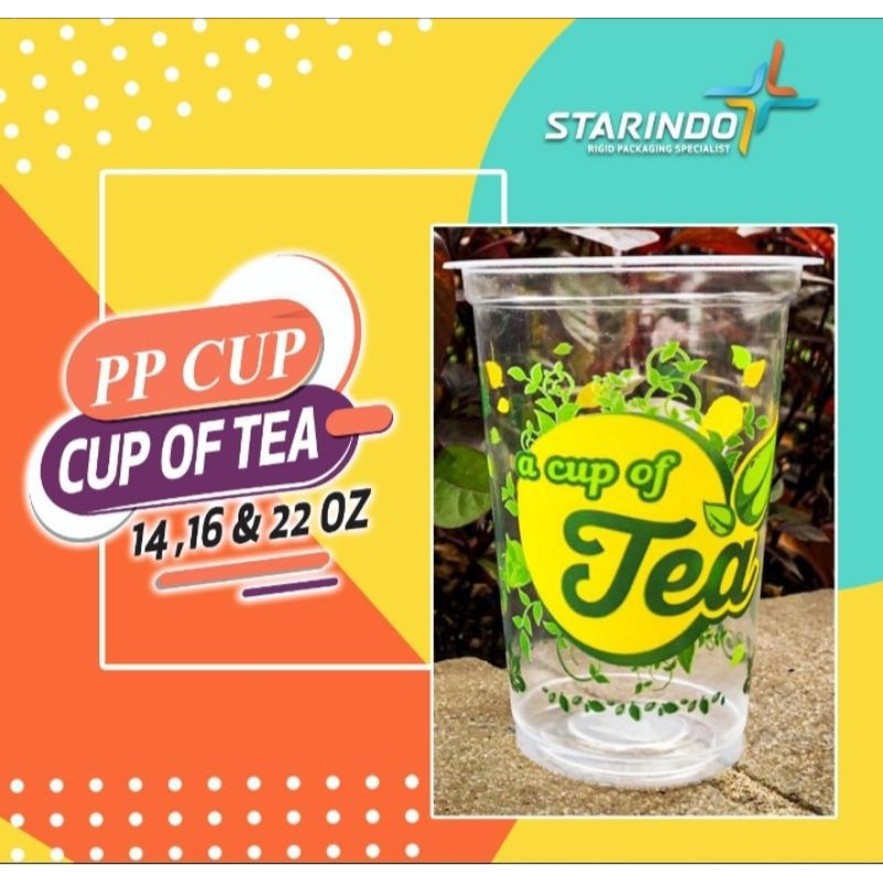 

Gelas Plastik Sablon Cup Of Tea Starindo 14 & 16 oz