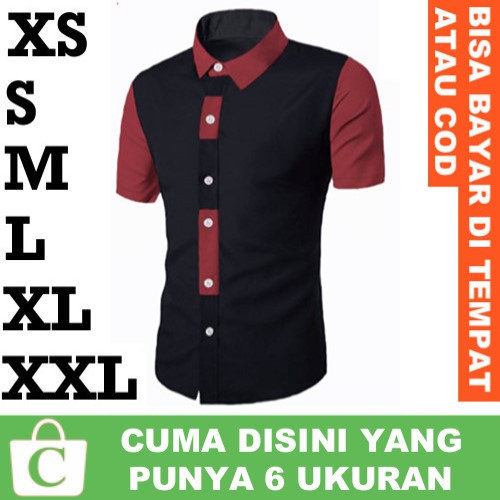 BISA COD XS S M L XL XXL Kemeja Pria Hem Cowok Lengan Pendek Badan Kombinasi HITAM MERAH CORAT CORET