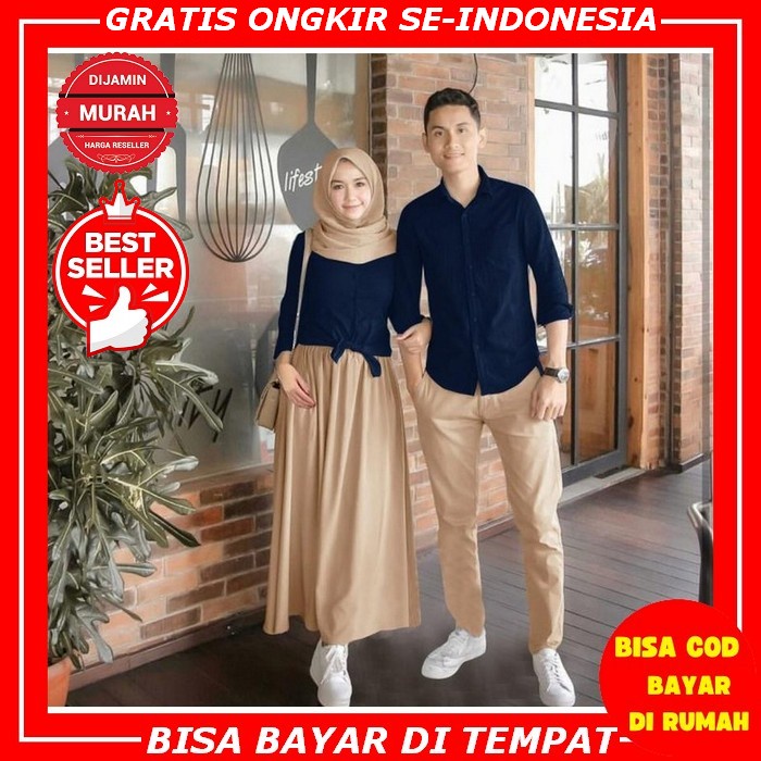 Michan Sarimbit 2022 Lotus Family Blue Navy Baju Couple Keluarga Gamis Koko Dewasa Anak Remaja Coupl
