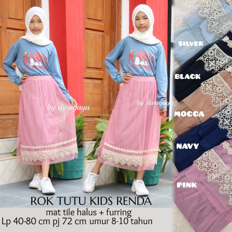 ROK TUTU ANAK MOTIF RENDA UMUR 8-10 TAHUN