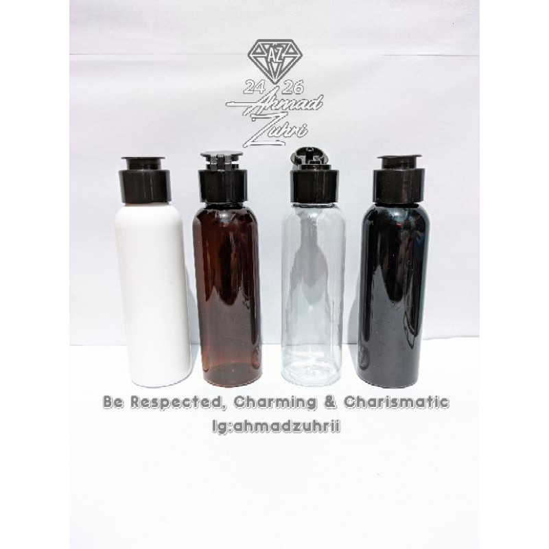 Botol Fliptop 100ml - Botol 100ml - Botol Plastik 100ml - Botol Round 100ml Fliptop Jamur Hitam