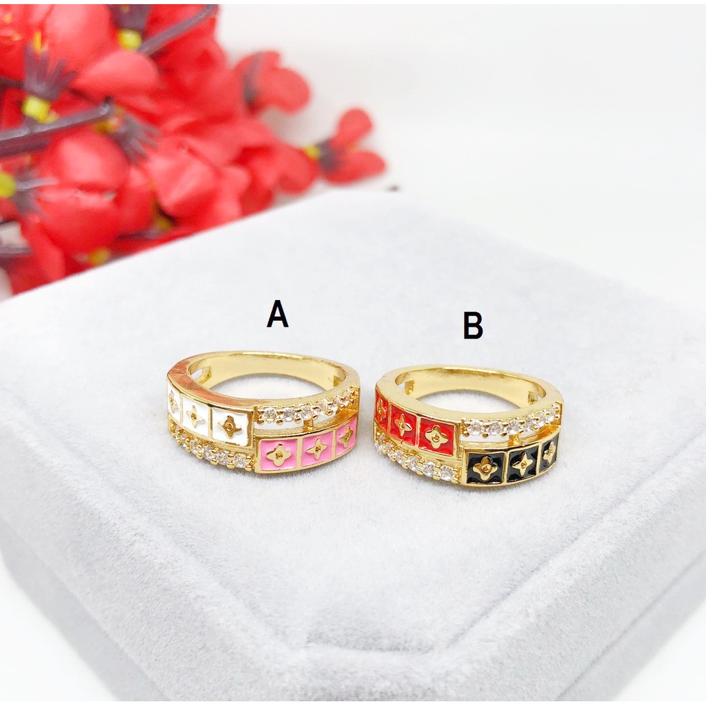 Cincin Yaxiya Model Rata Lebar Warna Pink Merah Putih Lapis Emas - BR435