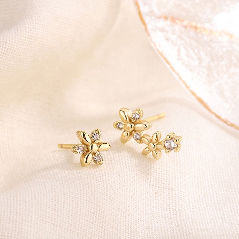 2 Pcs Perak Jarum Zirkon Anting-Anting Bunga Kupu-kupu Huruf Sendok Tulang Telinga Kuku Wanita Fashion Aksesoris - ol