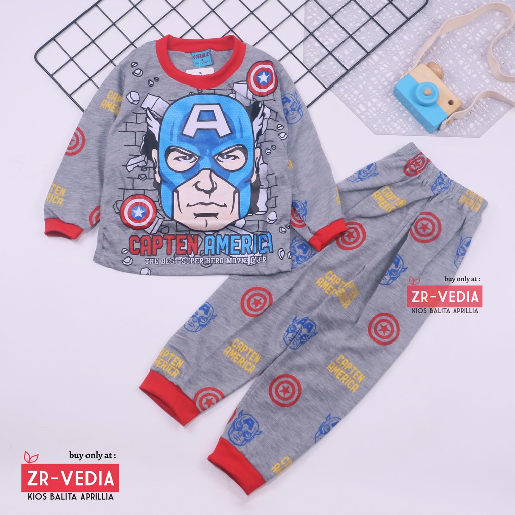 Setelan Marvell uk 3-4 Tahun / Bahan Kaos Anak Celana Panjang Baju Laki Cowok Baju Tidur Piyama Kaos