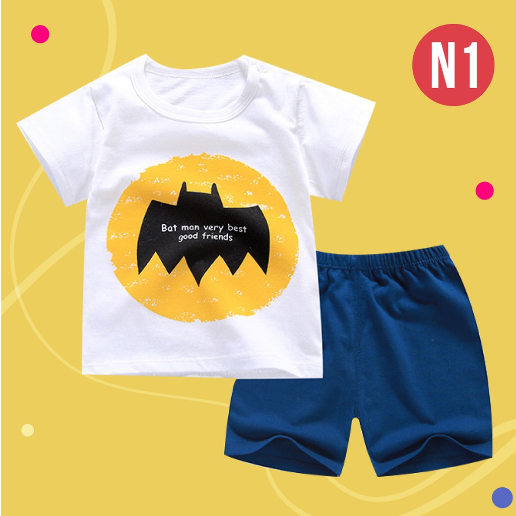 LAPAGO - Setelan Kaos Celana Anak laki Perempuan Motif Batman Dino Kartun Pendek 1 Bulan - 6 Tahun