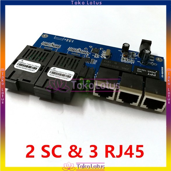 [Bisa Bayar Ditempat] 10 / 100Mbps 2 SC 3 RJ45 PCB Board Single Mode Fast Ethernet Fiber Optical