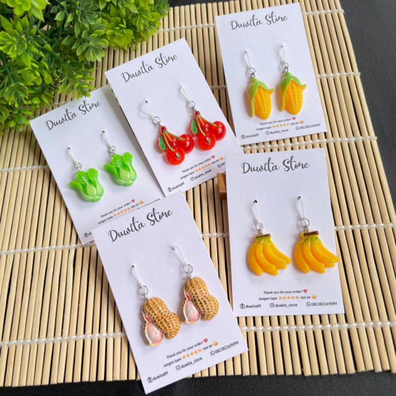 HANDMADE ANTING DEWASA KAITAN PLASTIK MOTIF BUAH/SAYUR RESIN(STAINLESS/ANTIKARAT)