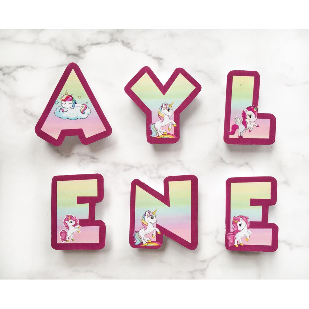 Hiasan kue HURUF dengan macam2 THEMA