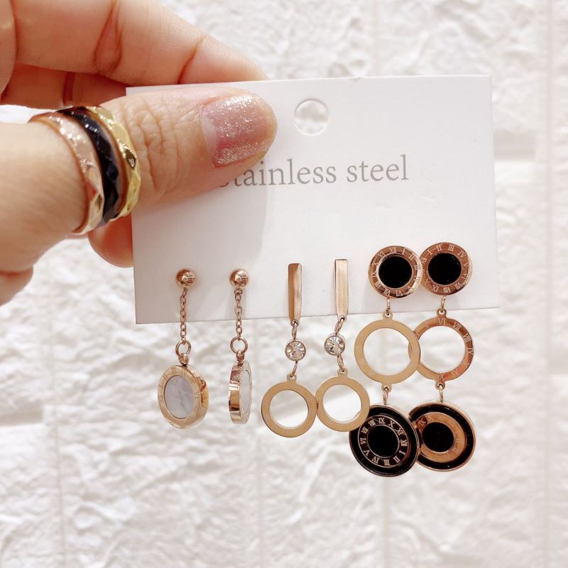 Anting Titanium Asli isi 3 set Rosegold Bvl Anting Set Stainless Steel Tidak karatan antt 02