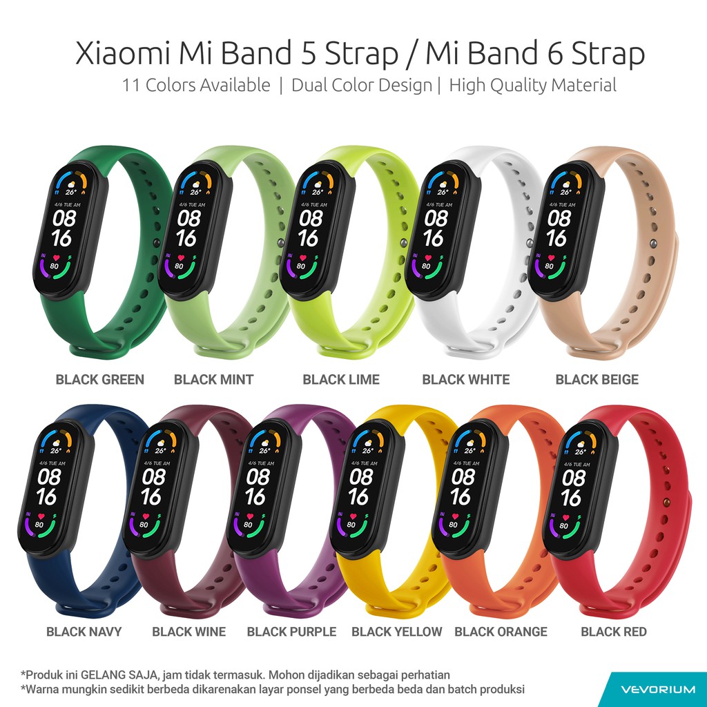 Xiaomi Mi Band 5 Mi Band 6 Dual Color Strap Replacement Miband 5 6 Silicon Tali Gelang Warna Silikon