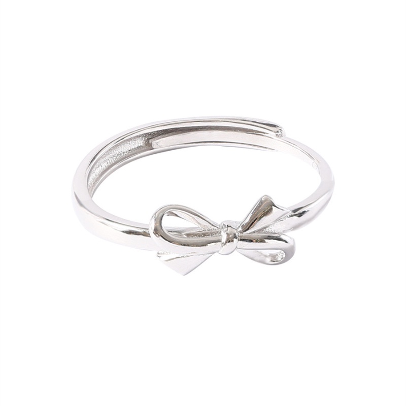 Cincin Model Terbuka Adjustable Desain Pita Bahan S925 Silver Gaya Korea Untuk Wanita