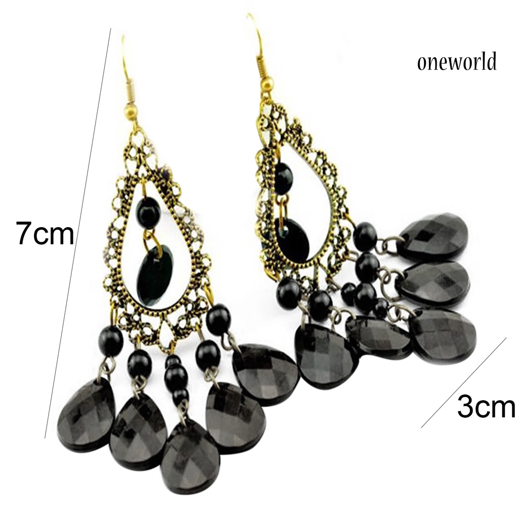 OW@ 1 Pair Hoop Earrings Exquisite Bright Hollow Pendant Water Drop Beads Earrings for Daily Life